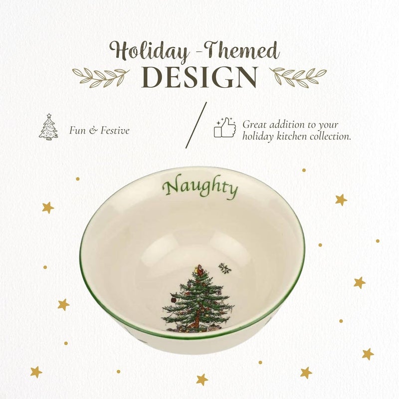 Spode Christmas Tree Dip Bowls  Set of 2 Naughty and Nice 4Inch Ceramic Serving Bowls for Holiday Dips Snacks Nibbles  Festive Tableware Christmas Tree Design  Dishwasher  Microwave Safe - Image 3