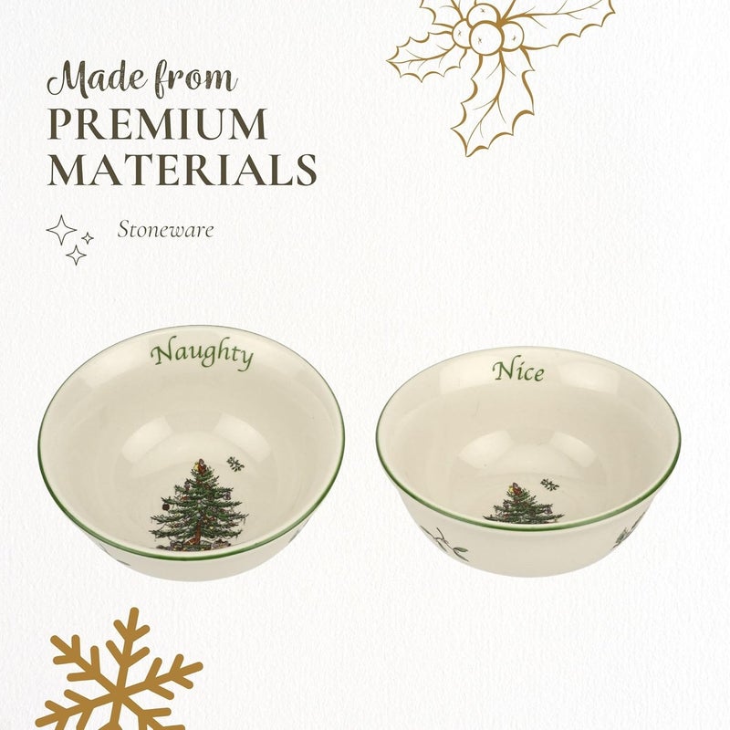 Spode Christmas Tree Dip Bowls  Set of 2 Naughty and Nice 4Inch Ceramic Serving Bowls for Holiday Dips Snacks Nibbles  Festive Tableware Christmas Tree Design  Dishwasher  Microwave Safe - Image 4