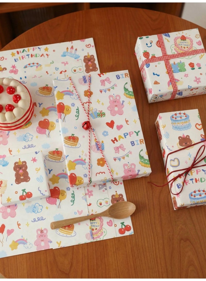 YUEHUO 6 Sheets Happy Birthday Printed Gift Wrapping Paper Set For Birthday Party DIY Gift Wrap 50×70cm - Image 2