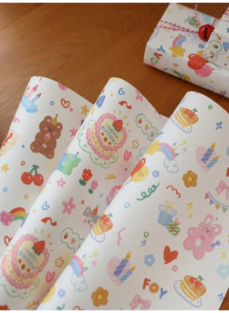 YUEHUO 6 Sheets Happy Birthday Printed Gift Wrapping Paper Set For Birthday Party DIY Gift Wrap 50×70cm - Image 1