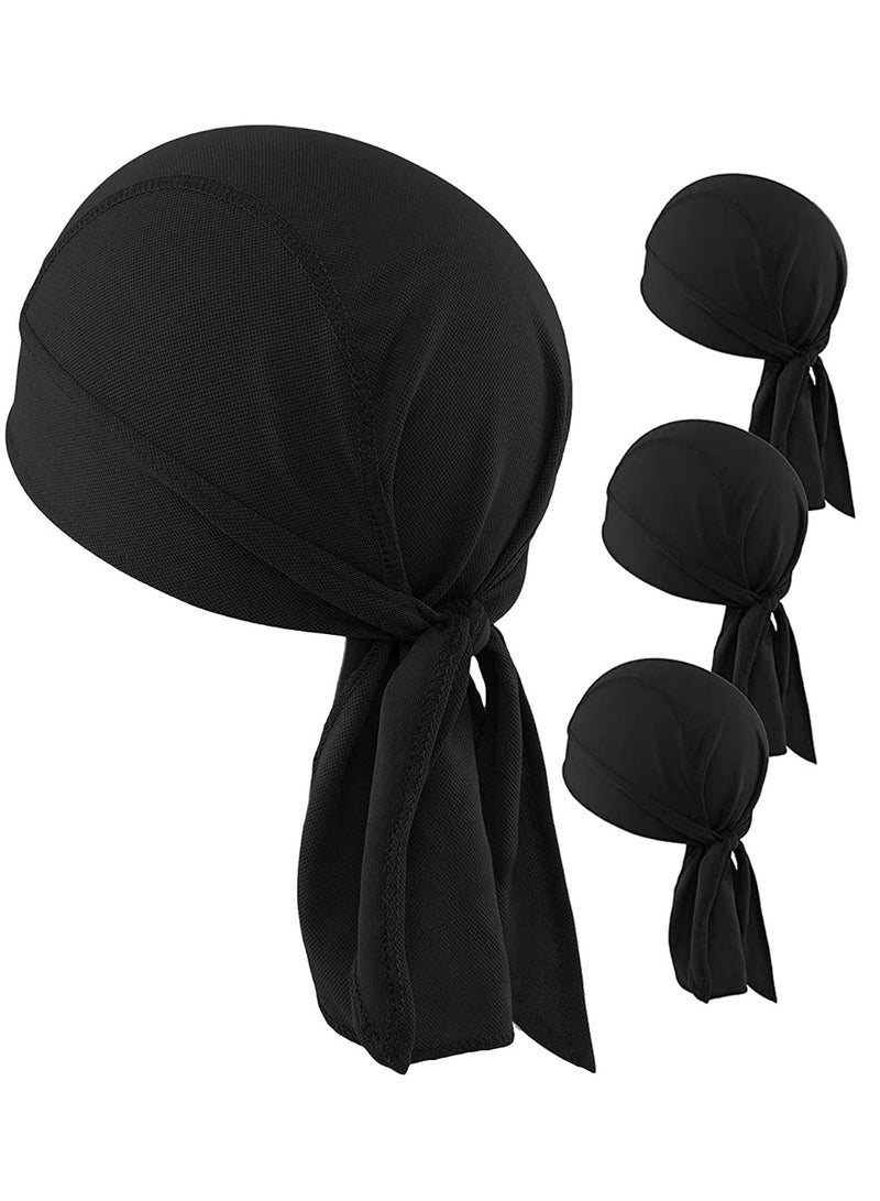 CMGTYYD 4 Pcs Sweat Wicking Head Wraps Cycling Caps Dew Rag Skull Caps Beanie Cap, Motorcycle Cooling Helmet Liners Pirate Hats, Durag Head Scarf Bandanas for Men and Women - Image 1