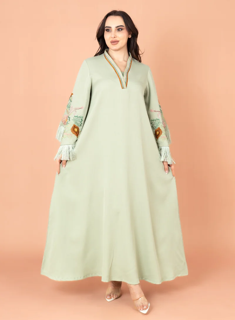 اكسا جلابية اكمام لامعة تطريز IK3009 اخضر