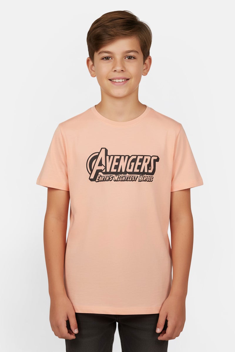 MARVEL Kids Boy Crew Neck Short Sleeve Graphic Print T-Shirt, Peach - Image 1