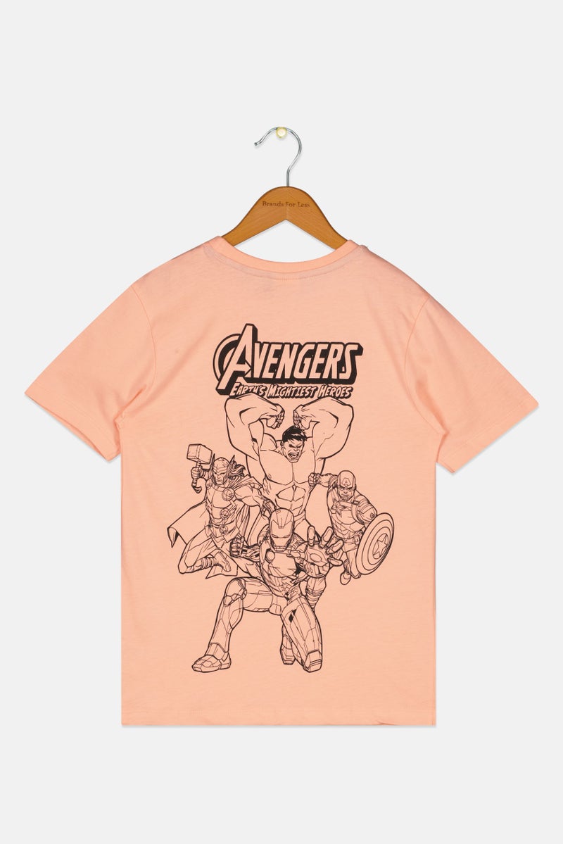 MARVEL Kids Boy Crew Neck Short Sleeve Graphic Print T-Shirt, Peach - Image 3