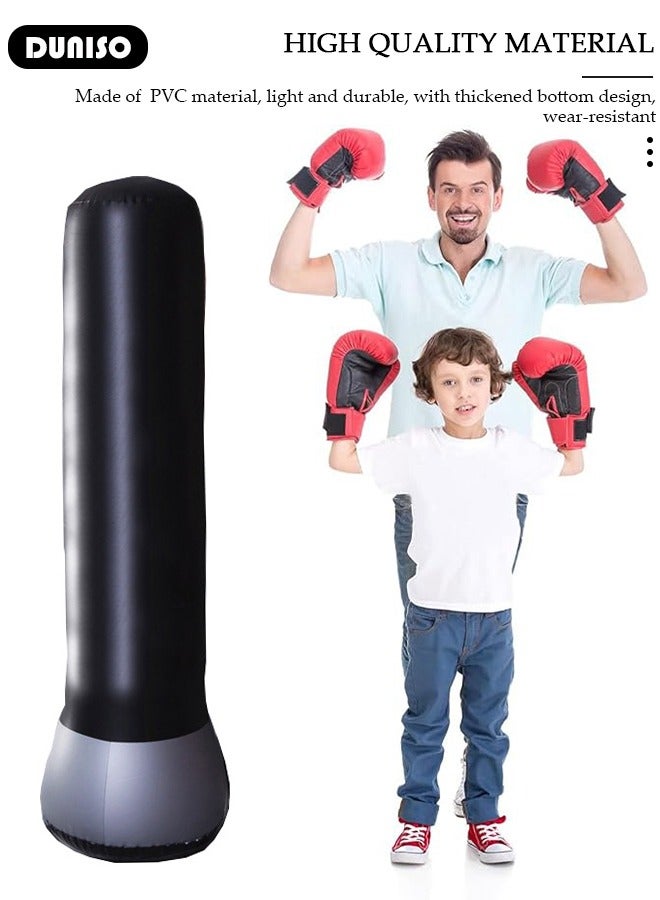 DUNISO عمود ملاكمة قابل للنفخ، حقيبة ملاكمة قابلة للنفخ بارتفاع 160 سم، حقيبة ملاكمة قائمة بذاتها، حقيبة ملاكمة للأطفال والبالغين، لممارسة الكاراتيه، تدريب الملاكمة في المنزل مع ارتداد فوري لتخفيف التوتر - Image 3