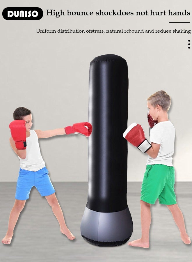 DUNISO عمود ملاكمة قابل للنفخ، حقيبة ملاكمة قابلة للنفخ بارتفاع 160 سم، حقيبة ملاكمة قائمة بذاتها، حقيبة ملاكمة للأطفال والبالغين، لممارسة الكاراتيه، تدريب الملاكمة في المنزل مع ارتداد فوري لتخفيف التوتر - Image 4