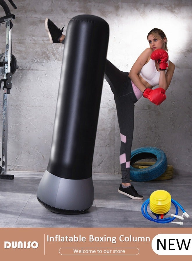 DUNISO عمود ملاكمة قابل للنفخ، حقيبة ملاكمة قابلة للنفخ بارتفاع 160 سم، حقيبة ملاكمة قائمة بذاتها، حقيبة ملاكمة للأطفال والبالغين، لممارسة الكاراتيه، تدريب الملاكمة في المنزل مع ارتداد فوري لتخفيف التوتر - Image 1