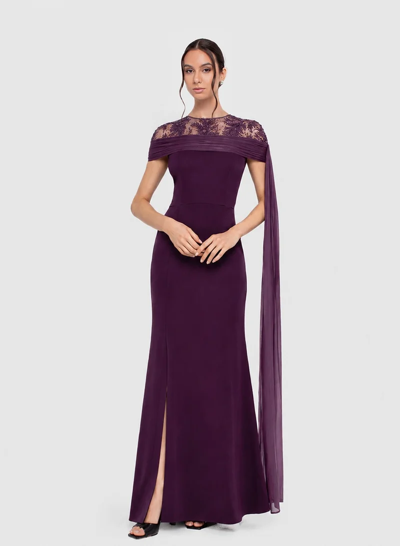 Chase Crew Neck Mesh Detailed Maxi Dress