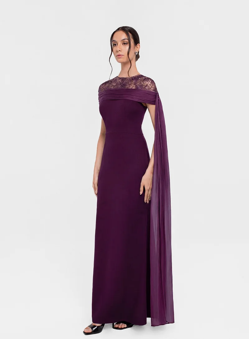 Chase Crew Neck Mesh Detailed Maxi Dress