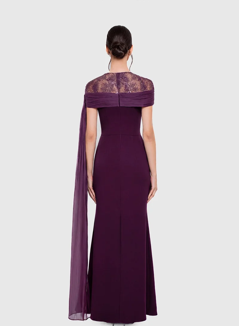 Chase  Crew Neck Mesh Detailed Maxi Dress for Women | Best Price UAE