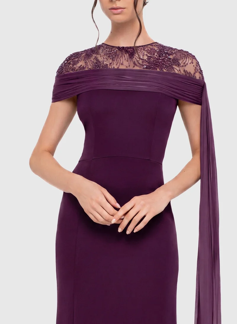 Chase  Crew Neck Mesh Detailed Maxi Dress for Women | Best Price UAE