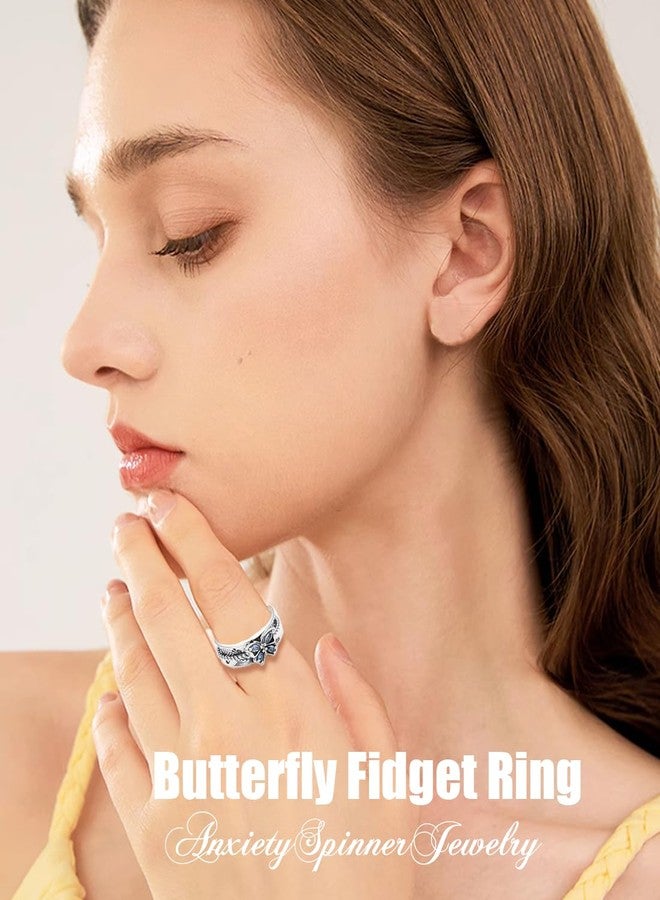 Ladytree Butterfly Fidget Ring S925 Sterling Silver Butterflies Blue CZ Anxiety Relieving Spinner Rings ADHD Relief Stress for Women Daughter Mom Size 9 - Image 2