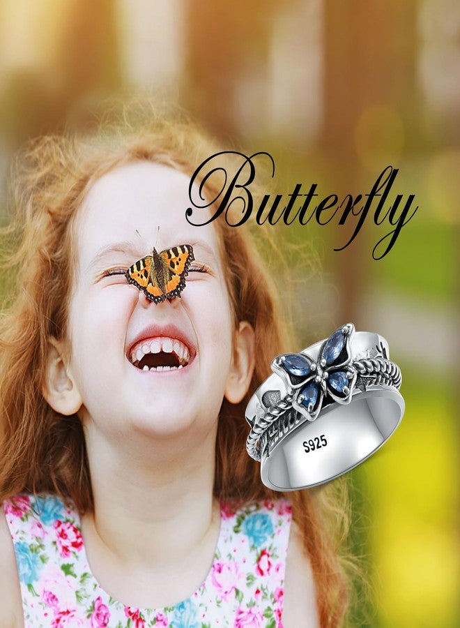 Ladytree Butterfly Fidget Ring S925 Sterling Silver Butterflies Blue CZ Anxiety Relieving Spinner Rings ADHD Relief Stress for Women Daughter Mom Size 9 - Image 5
