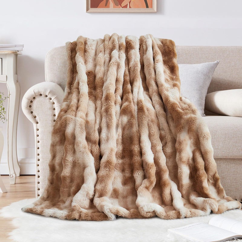 SHANNA Soft Warm Rabbit Plush Fleece Blankets Thick 1000 GSM Throws for Sofa Large Fluffy Versatile Blanket Bed Throw for Bedroom Couch Travel Kids Camping Tie Dye Coffee 130  160cm