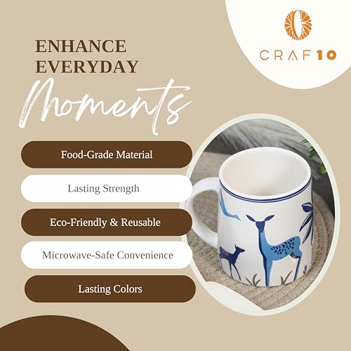 CRAF10 Blue Stag Ceramic Coffee/Tea Mugs – Set of 2, 330 ML Each, Elegant & Durable, Microwave & Dishwasher Safe - Image 4