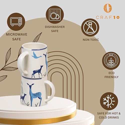 CRAF10 Blue Stag Ceramic Coffee/Tea Mugs – Set of 2, 330 ML Each, Elegant & Durable, Microwave & Dishwasher Safe - Image 3