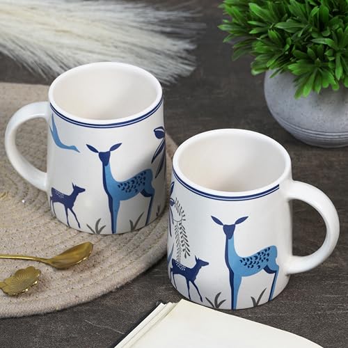 CRAF10 Blue Stag Ceramic Coffee/Tea Mugs – Set of 2, 330 ML Each, Elegant & Durable, Microwave & Dishwasher Safe - Image 1