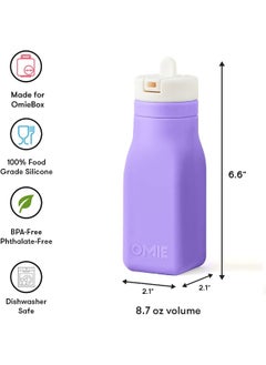 OMIE Omie OmieBox Reusable Silicone Water Bottle - 8.7 oz, Straw Top, BPA-Free & Phthalate-Free, Leak-Proof (Purple)  - Image 4