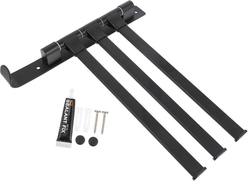 Swivel Wall Mount Towel Rack Aluminum Bathroom Storage Holder with 3 Rods Space-Saving Foldable Black Towel Bar for Bathroom and Kitchen Use - Image 1