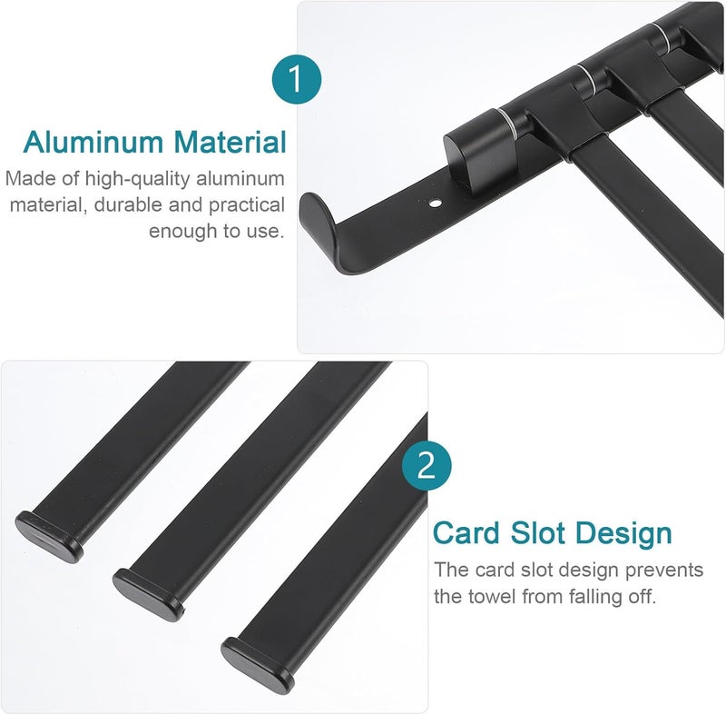 Swivel Wall Mount Towel Rack Aluminum Bathroom Storage Holder with 3 Rods Space-Saving Foldable Black Towel Bar for Bathroom and Kitchen Use - Image 3