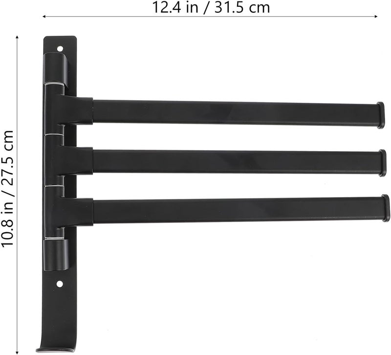 Swivel Wall Mount Towel Rack Aluminum Bathroom Storage Holder with 3 Rods Space-Saving Foldable Black Towel Bar for Bathroom and Kitchen Use - Image 2