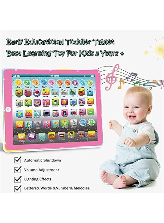 تابلت أطفال لوح تعليمية جهاز لوحي مع أغاني كلمات الأبجدية وموسيقى وأرقام لعبة إلكترونية تفاعلية للأطفال للتعليم في مرحلة ما قبل المدرسة للأولاد والبنات من 3 إلى 5 سنوات - Image 3