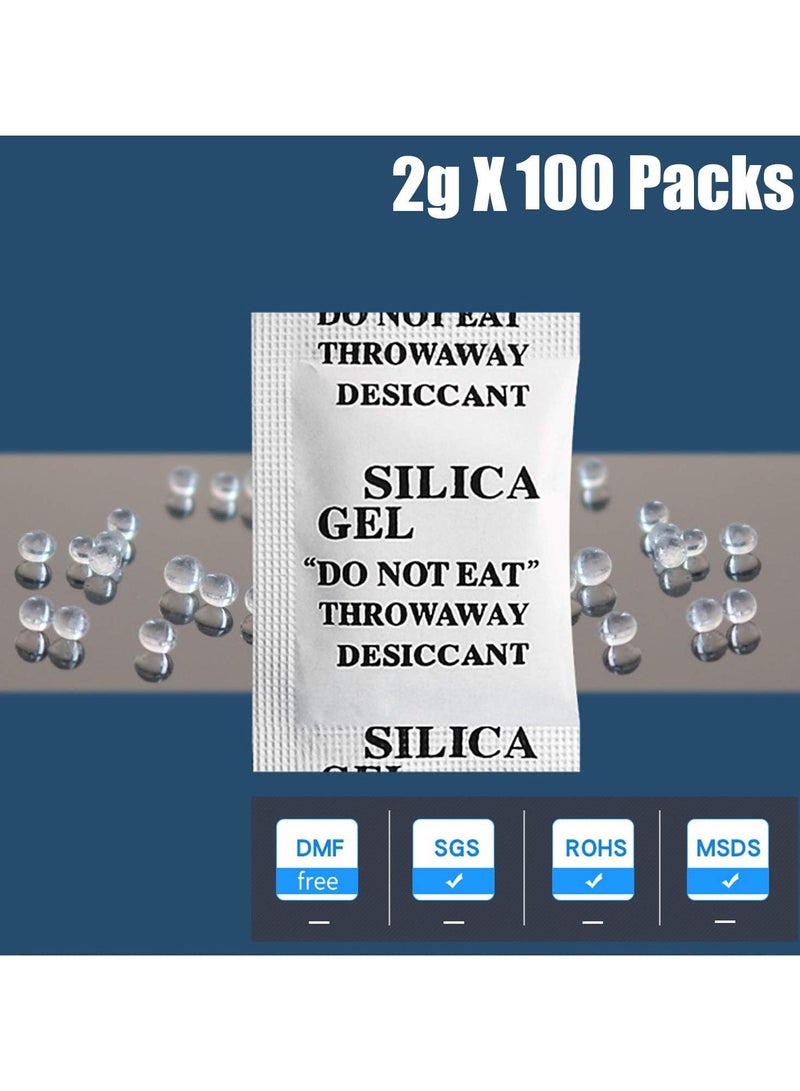 رات سو 100 عبوة من أكياس المجفف 2 جرام أكياس المجفف المصنوعة من هلام السيليكا الآمنة على الطعام، ماصات رطوبة ممتازة لتخزين الطعام، عبوة حبيبات المجفف للتحكم في تخزين الرطوبة - Image 2