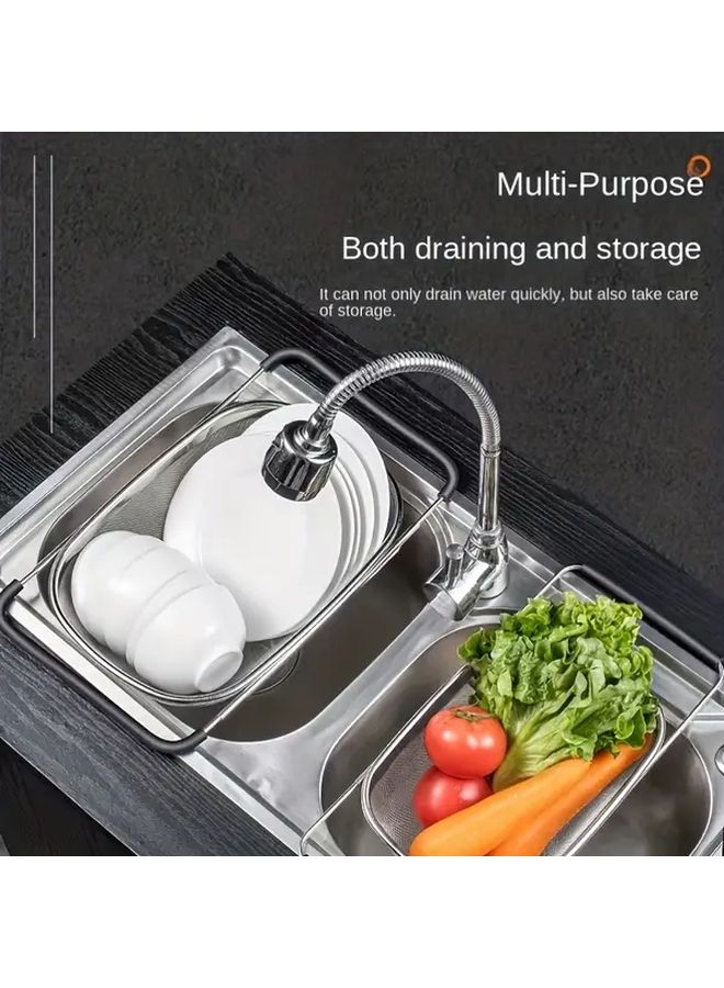 Collapsible Stainless Steel Drain Basket With Two Compartments For Kitchen Sink - Image 1