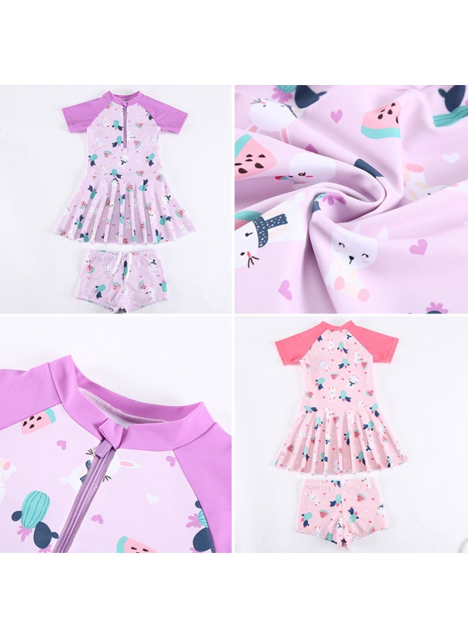 Loquat Children's Swimwear Girls' Western-style Dress Split Boxers Swimwear Girls' Training Special Swimsuit-Color:Pink-  - Image 5