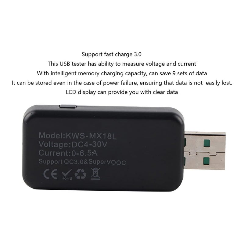 اختبار USB شاشة LCD عرض الجهد الحالي كاشف DC 30V أسود - Image 5