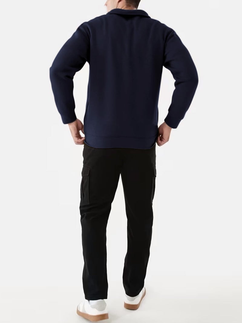 PLEPAN Mens Fleece Pullover Quarter Zip Sweatshirt Casual Mock Neck Sweater Polo Long Sleeve Navy Blue XX-Large - Image 2