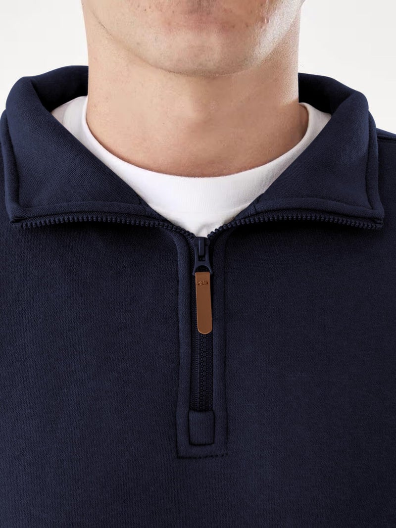 PLEPAN Mens Fleece Pullover Quarter Zip Sweatshirt Casual Mock Neck Sweater Polo Long Sleeve Navy Blue XX-Large - Image 4