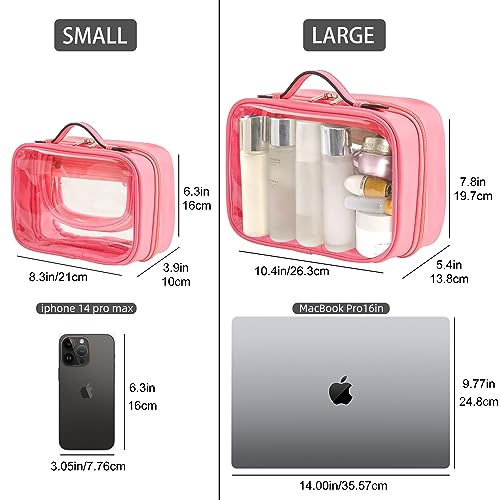 Veki TSA Approved Toiletry Bag Transparent Makeup bag Double Travel Cosmetic bags Case Waterproof Toiletries Bag Large Capacity Open Storage bag Organizer for Women and Girls (Small Rose Red) - Image 3