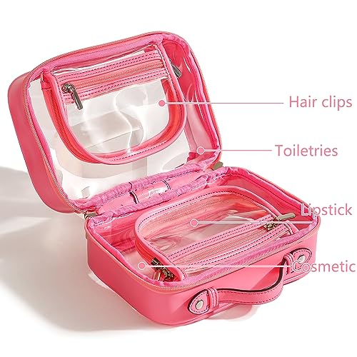 Veki TSA Approved Toiletry Bag Transparent Makeup bag Double Travel Cosmetic bags Case Waterproof Toiletries Bag Large Capacity Open Storage bag Organizer for Women and Girls (Small Rose Red) - Image 2