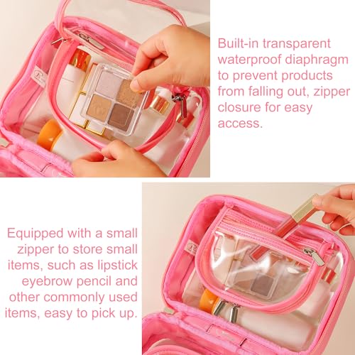 Veki TSA Approved Toiletry Bag Transparent Makeup bag Double Travel Cosmetic bags Case Waterproof Toiletries Bag Large Capacity Open Storage bag Organizer for Women and Girls (Small Rose Red) - Image 4