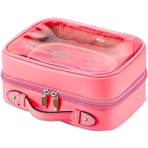 Veki TSA Approved Toiletry Bag Transparent Makeup bag Double Travel Cosmetic bags Case Waterproof Toiletries Bag Large Capacity Open Storage bag Organizer for Women and Girls (Small Rose Red) - Image 1