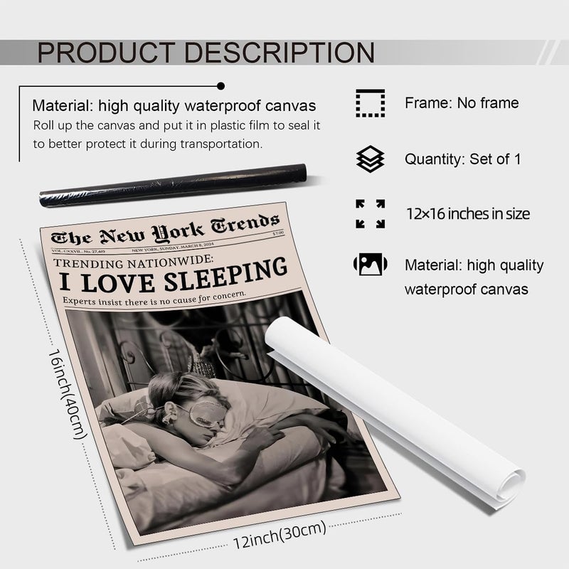 VERENIX Retro Black and White Feminist Wall Art Newspaper Aesthetic Canvas Posters Vintage Funky Girl Sleeping Prints for Girly Dorm Bedroom Wall Decor 12x16 inch Unframed - Image 2