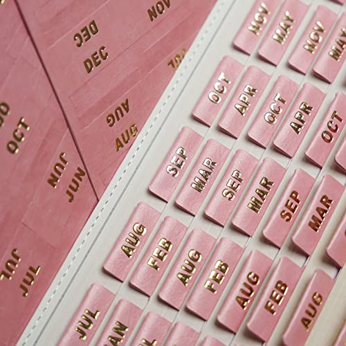 UPAFEXXI-Leather Monthly Tabs, 48 Pcs Planner Tabs, Calendar Month Stickers for Planners, Organizing and Sorting Out Notebooks(Pink) - Image 1
