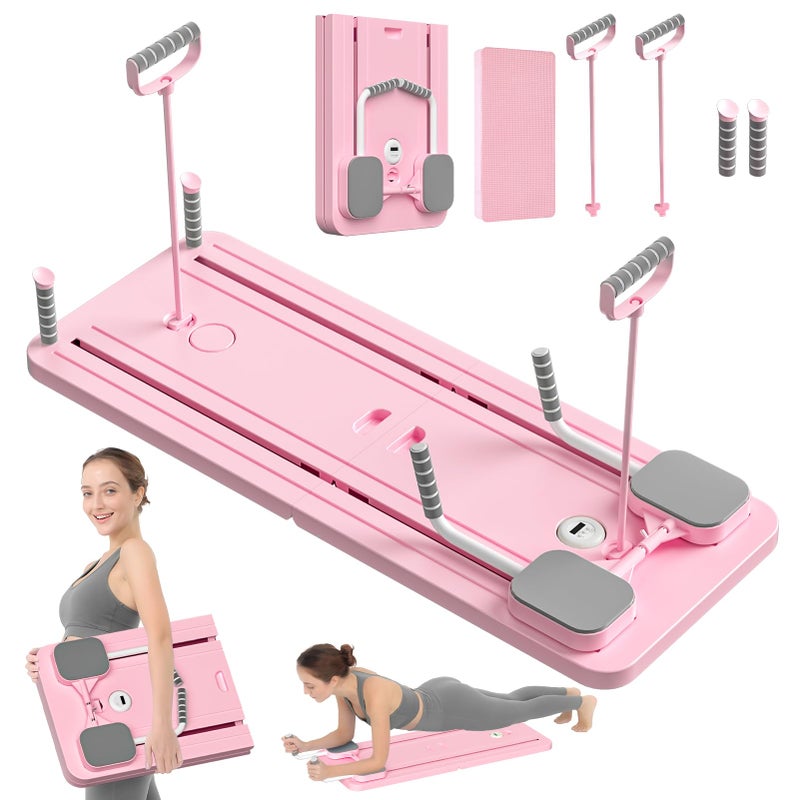 JANUA Pilates Board Reformer Set, 5 in 1 Multi-Purpose Foldable Pilates Sliding Board for Home, Pink - Image 1