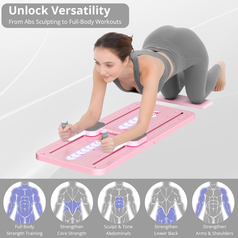 JANUA Pilates Board Reformer Set, 5 in 1 Multi-Purpose Foldable Pilates Sliding Board for Home, Pink - Image 3
