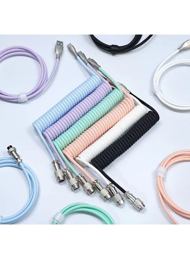 كابل USB من النوع A إلى C مجدول أبيض ملتف للوحة مفاتيح ميكانيكية 1.5 متر إكسسوار للألعاب - Image 1