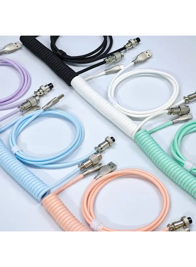 كابل USB من النوع A إلى C مجدول أبيض ملتف للوحة مفاتيح ميكانيكية 1.5 متر إكسسوار للألعاب - Image 3