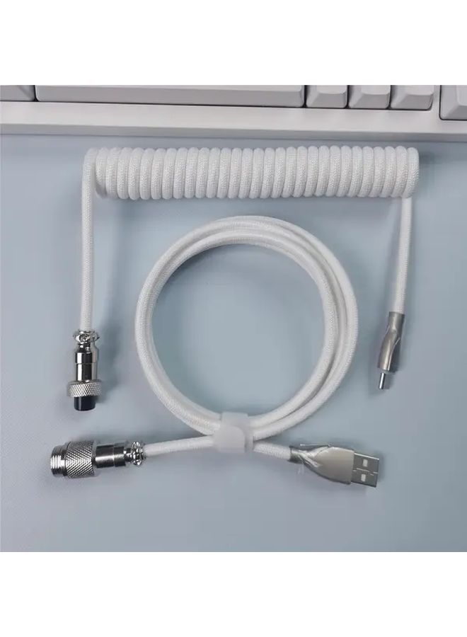 كابل USB من النوع A إلى C مجدول أبيض ملتف للوحة مفاتيح ميكانيكية 1.5 متر إكسسوار للألعاب - Image 4