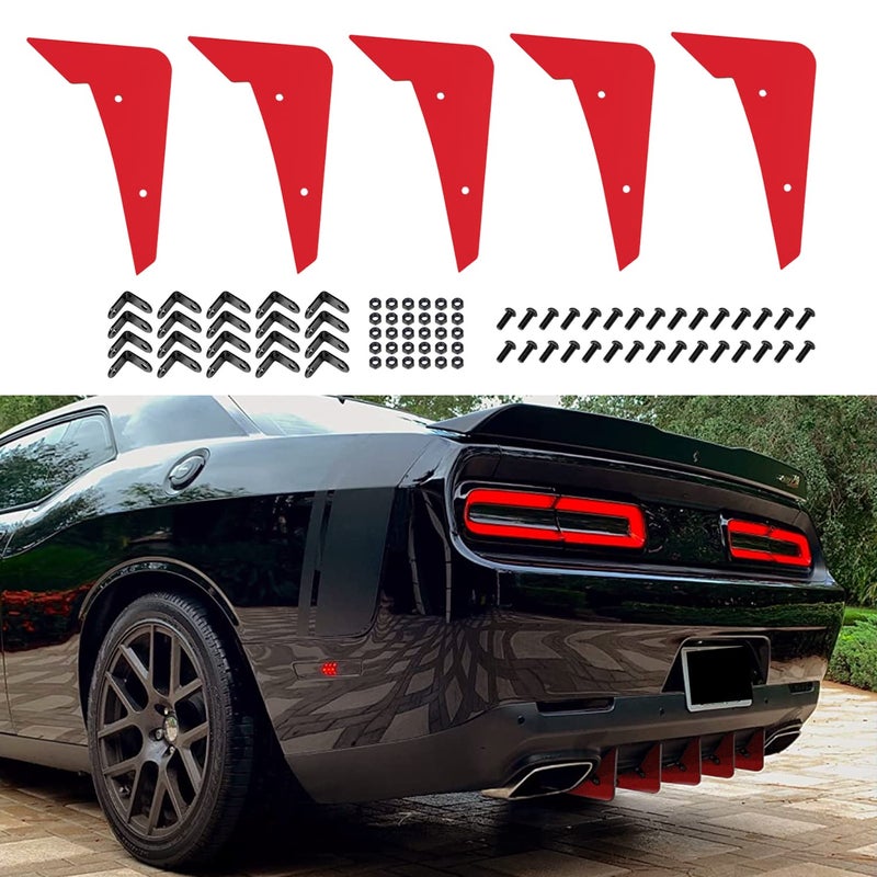 Rear Diffuser V3 5 Fins Set Compatible with Dodge Challenger SXT RT Hellcat 20152024 Red