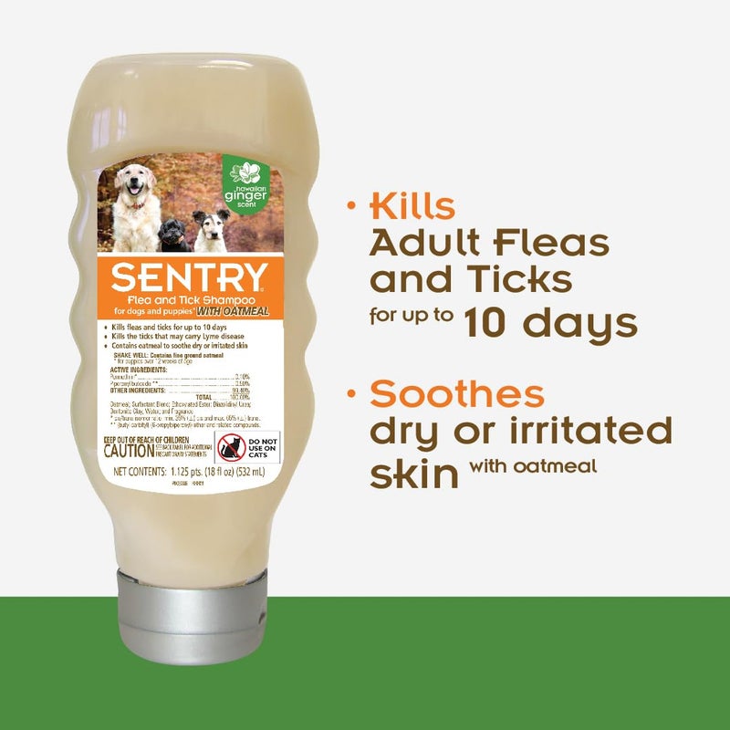SENTRY Oatmeal Flea and Tick Shampoo for Dogs, Rid Your Dog of Fleas, Ticks, and Other Pests, Hawaiian Ginger Scent, 18 oz - Image 2
