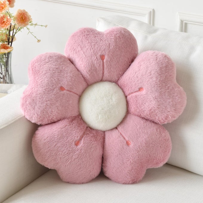 FLOWER PILLOW FLOWER SHAPED PILLOW DECORATIVE THROW PILLOWS FOR BED COUCH CUTE DAISY PILLOW DORM DECOR FLOOR SEATING CUSHION GREY PINK 15 INCHES