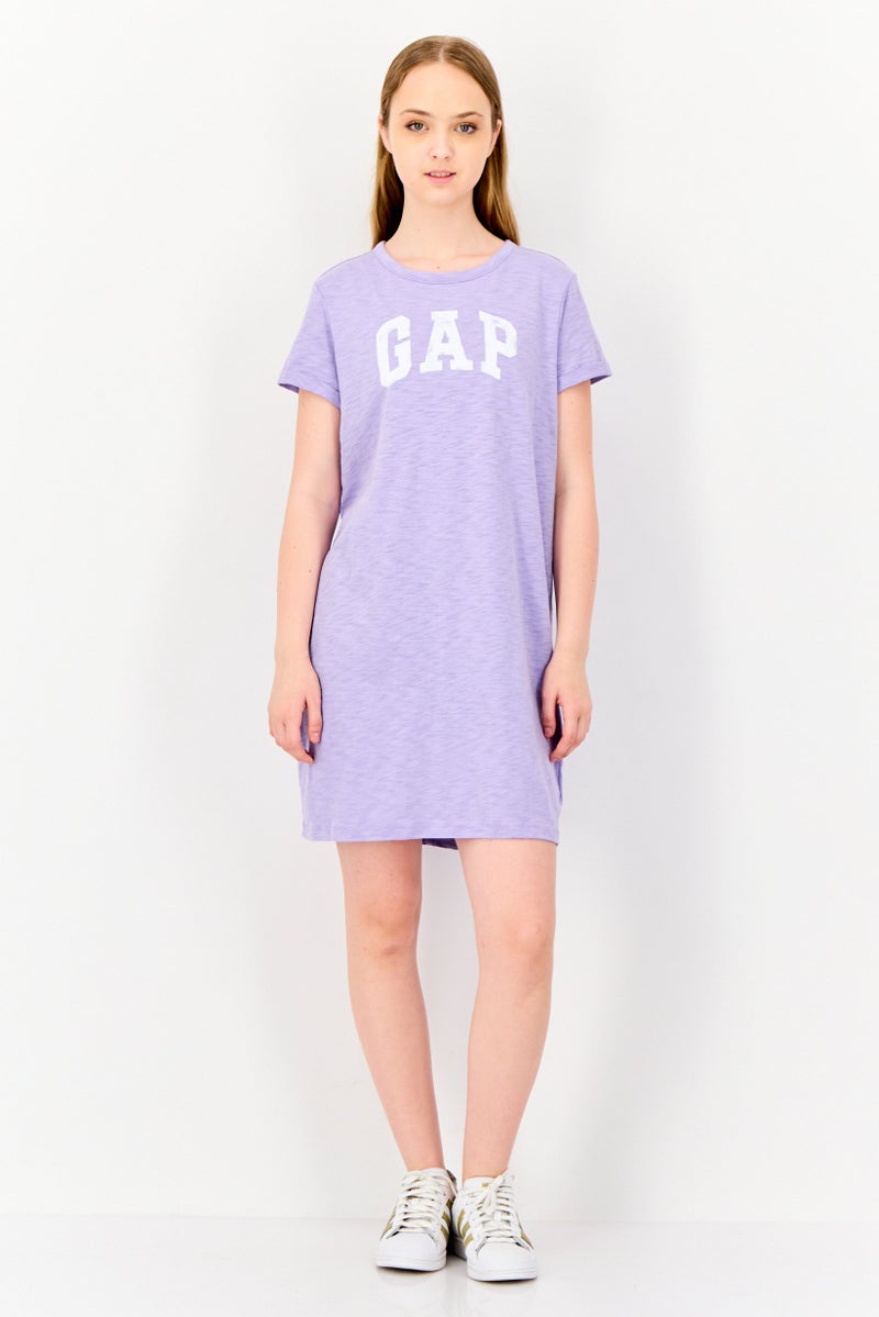GAP Women Round Neck Graphic Printed  Short Sleeve Sleepwear Dress, Lavender - Image 2