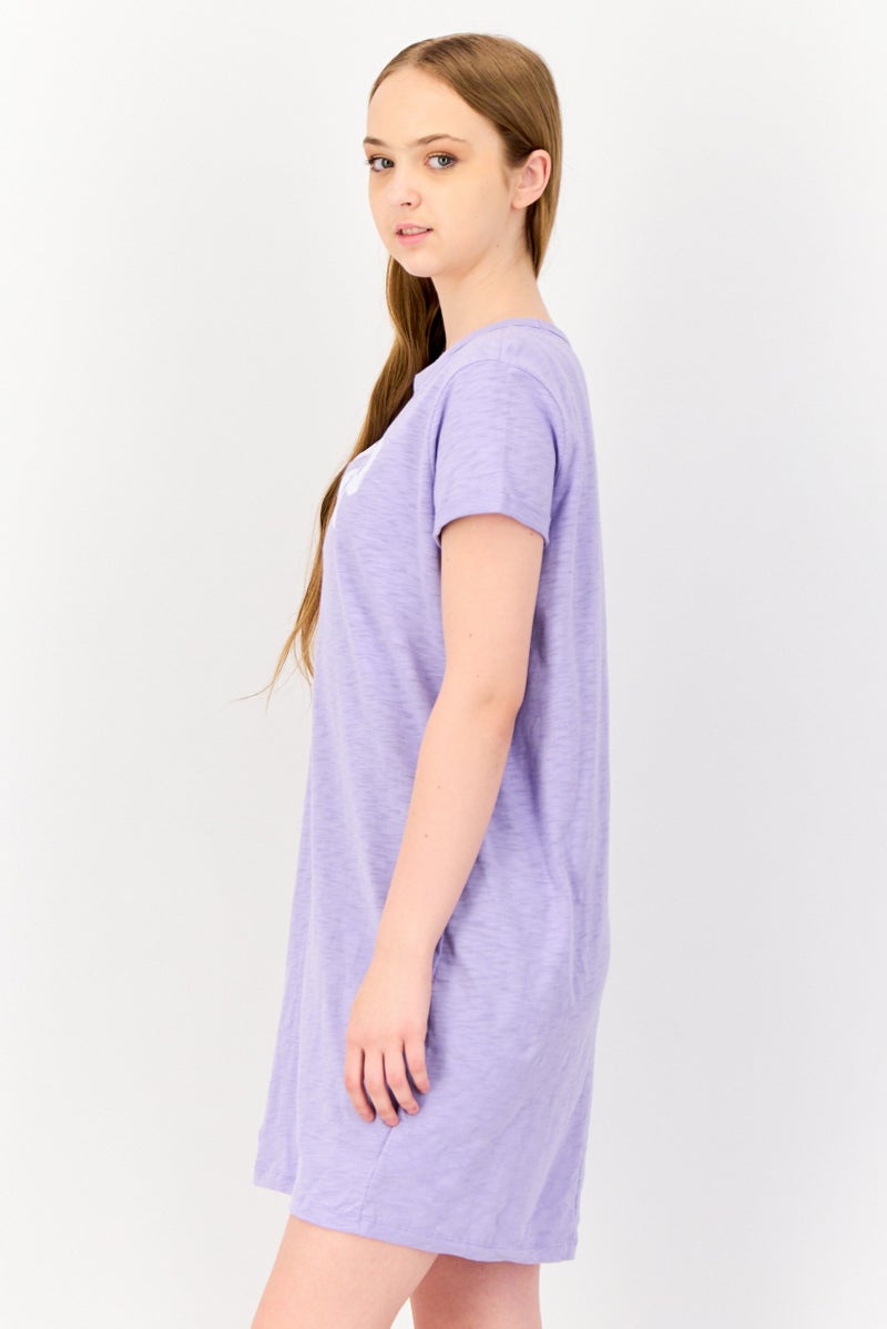GAP Women Round Neck Graphic Printed  Short Sleeve Sleepwear Dress, Lavender - Image 4