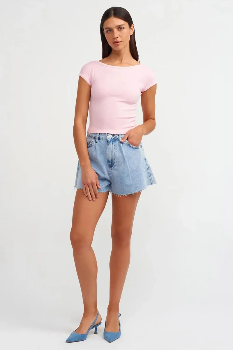 Dilvin Powder Pink DILVIN Women's Crop T-Shirt With Square Neck And Cut-Out for Women | Best Price UAE