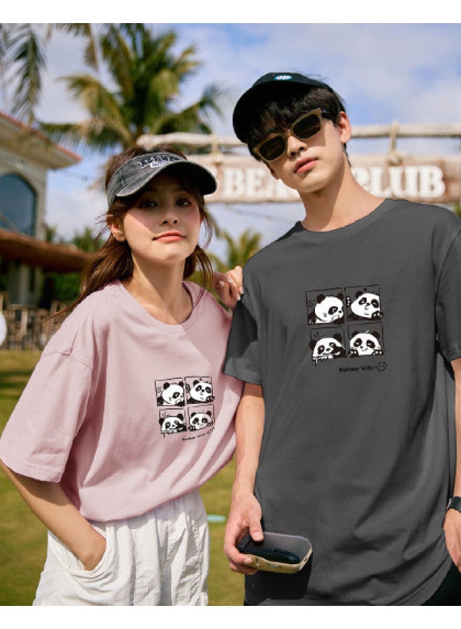 TonLion Summer Couple T-shirts Matching His & Hers Short Sleeve Tees With Front Print Round Neck Same Size Tops - Image 1